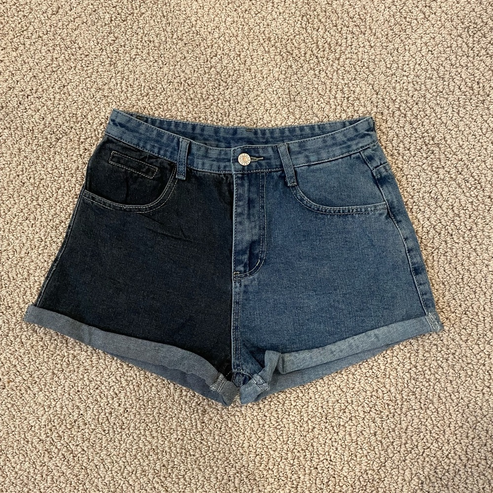 High rise half and half denim shorts